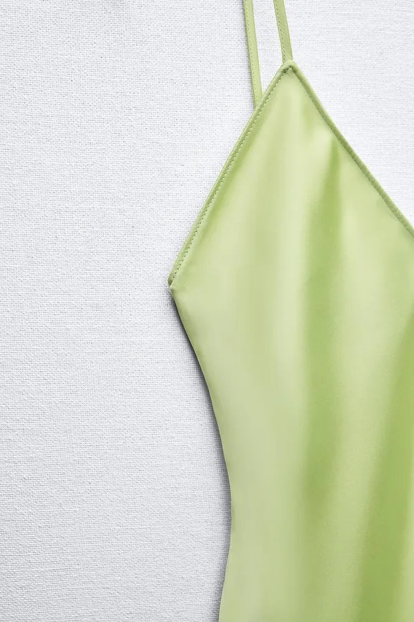 ZARA Dress light green Slip Midi Satin Effect Maxi Wedding Party - Image 13
