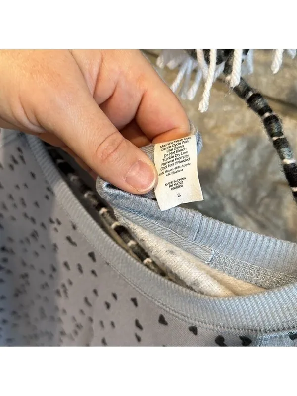 *5 for $45* Bare Necessities blue sweatshirt with black heart, print size small - Image 8