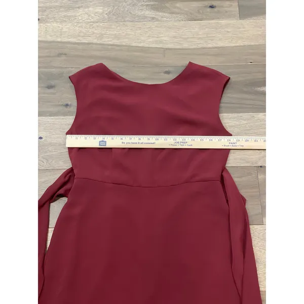 LOFT Sleeveless Sheath Dress Size 8 Burgundy V Back Tie Waist Fully Lined - Image 7