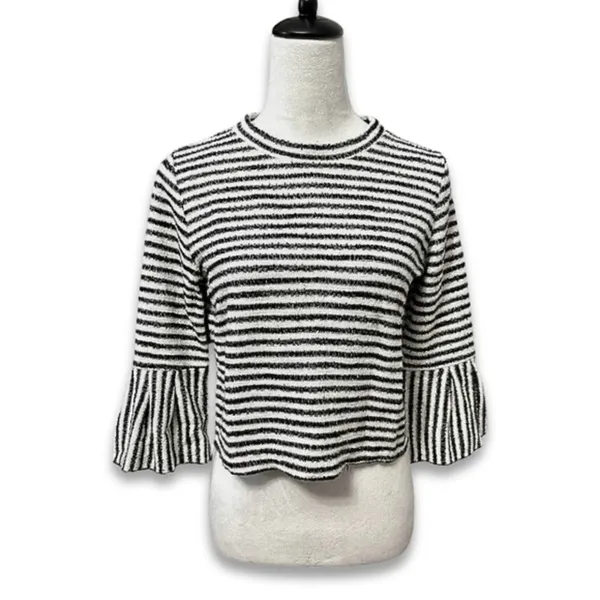 Urban Romantics Black White Striped Bell Cuff Crop Knit Sweater Boho S Trendy - Image 2