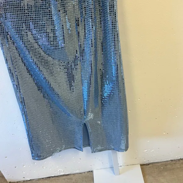 NWT Hosbjerg Sequin‎ Melina Halter Bodycon Midi Dress Winter Sky Blue XS Stretch - Image 9
