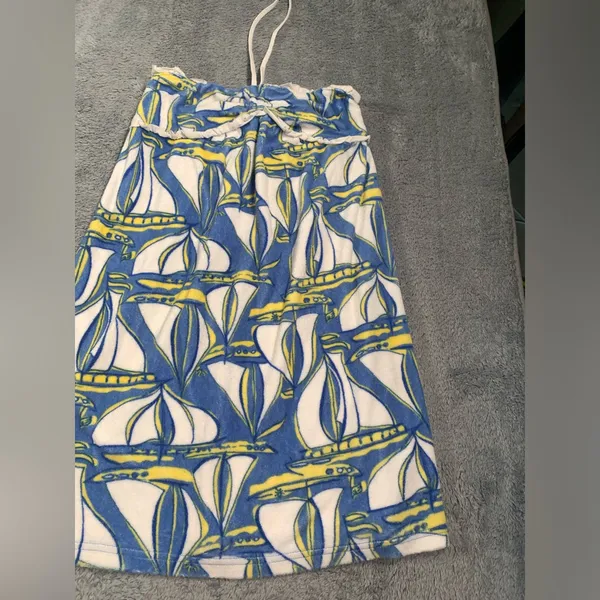 Lilly Pulitzer rare y2k Blue Sailboat Halter coverup swim terrycloth L(8-10) - Image 3