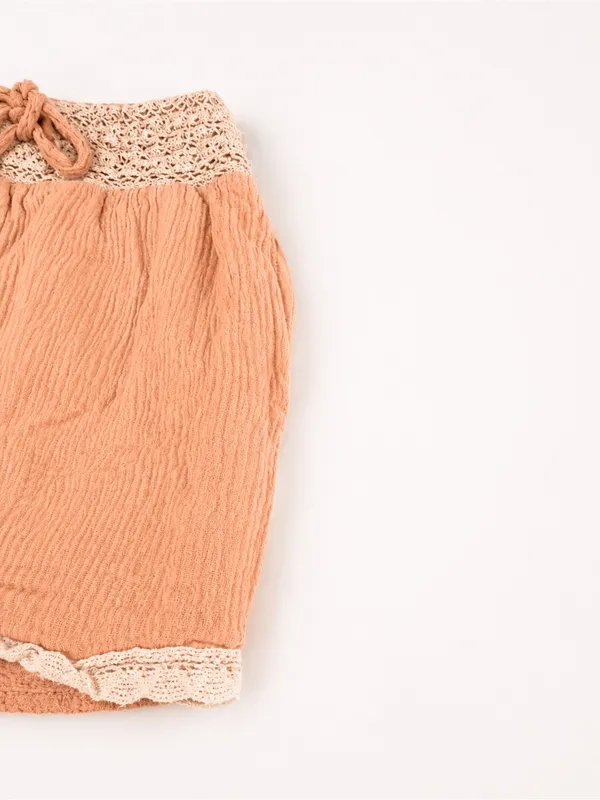 Listicle Peach Boho Gauze Lace Trim Lounge Shorts | Size Small - Image 4