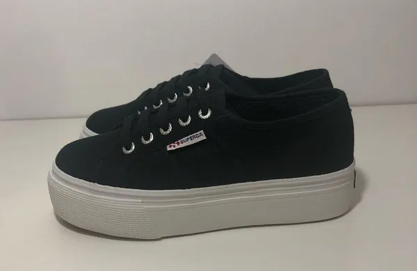 Superga 2790 Platform Low Top Black & White Sneakers - Image 9