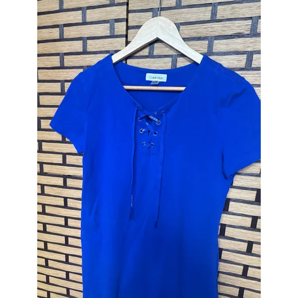 Calvin Klein Blue Lace Up Neck Dress Size Small‎ - Image 3