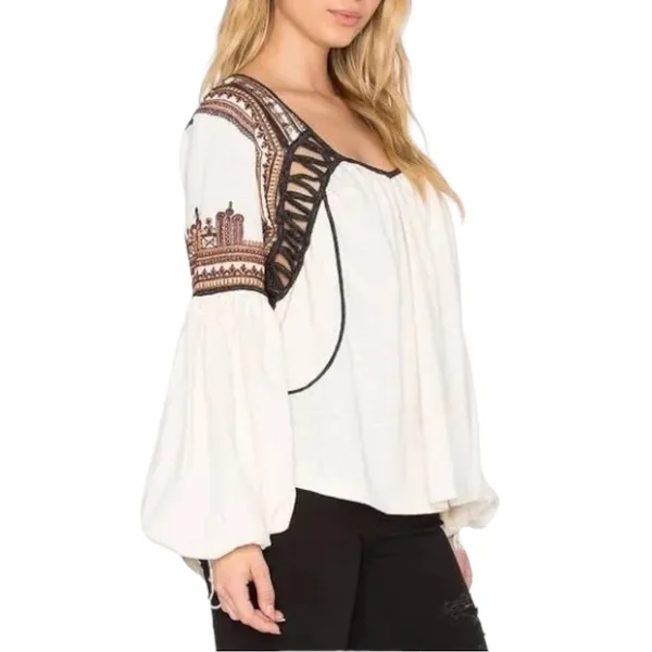 Free People Snow Kisses Cream Embroidered Long Sleeve Top Shirt size XS - Image 3