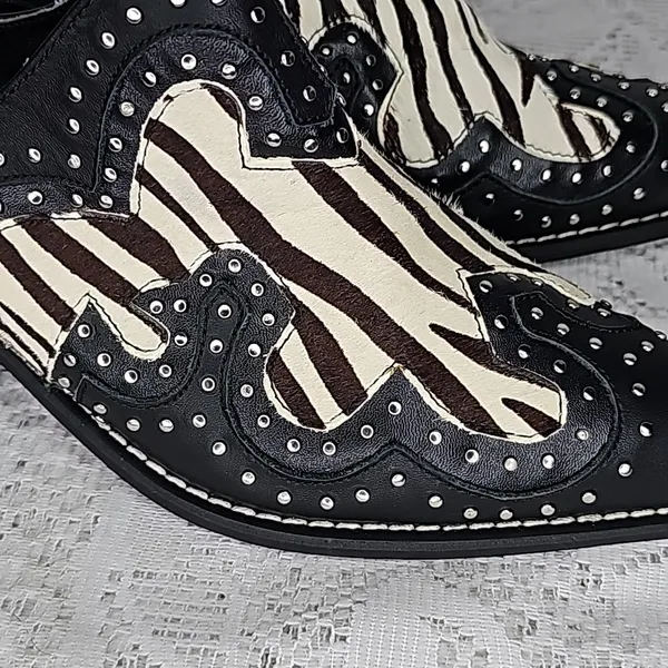 Grazie Maverick zebra pony hair western cowgirl studded slip on clog mules 7.5 - Image 2