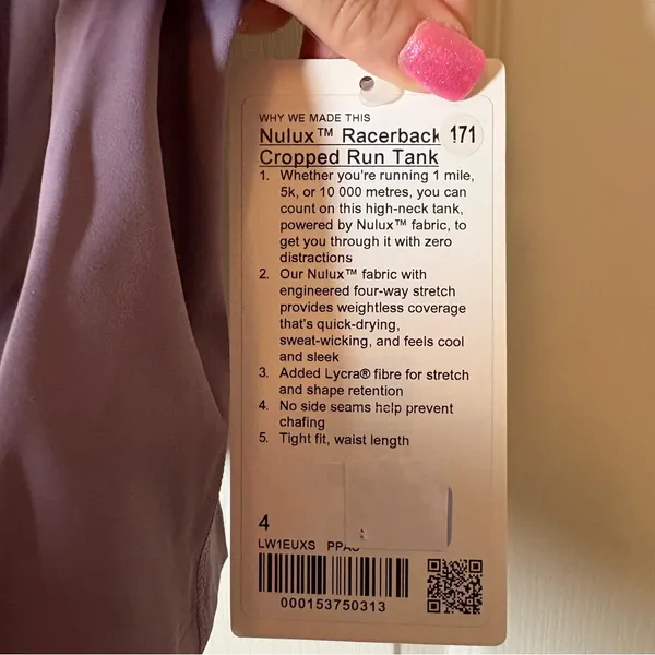 Lululemon Nulux T™ Racerback 171 Cropped Run Tank. NWT SZ 4 purple color - Image 4