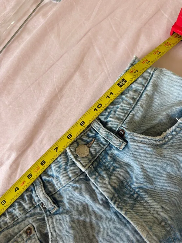 Zara Straight Cropped Straight Jeans Sz 6 High Waist Button Fly Fray Hem - Image 4