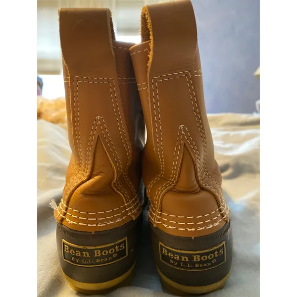 Women's 7M Bean Boots L.L.Bean Maine USA Rain Waterproof Duck Lace-Up Navy Tan - Image 5