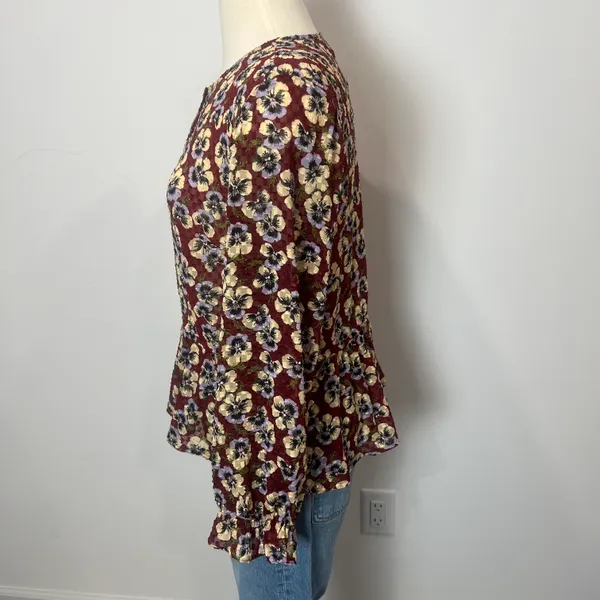 Madewell Side Drawstring Ruffle Hem Top in Viola Floral - Image 4