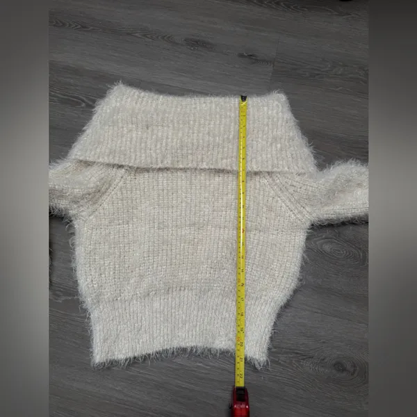 Cozy Fluffy Off-Shoulder Oversized Cream Sweater - Image 5