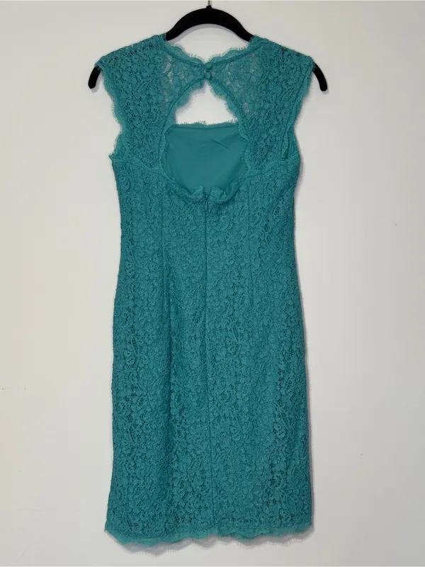 Adrianna Papell Teal Lace Cap-Sleeve Dress Sz 2 - Image 5