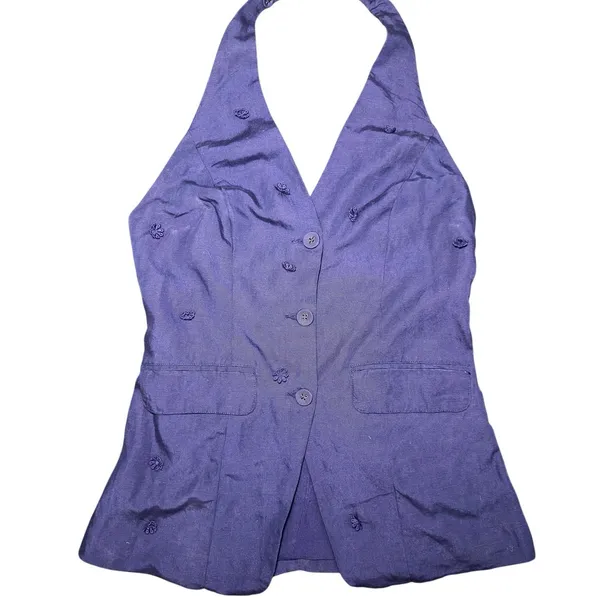 Maeve Linen‎ Blend Halter Vest Size Small Navy Blue Anthropologie Linen Summer - Image 5