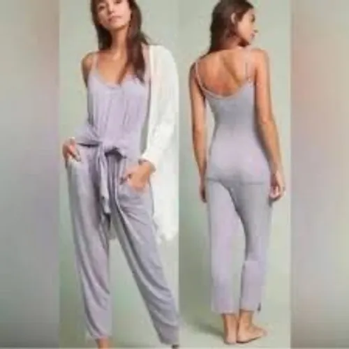 Saturday Sunday Jumpsuit Womens Small Purple Excellent Ribbed Knit Tie Waist - Image 2