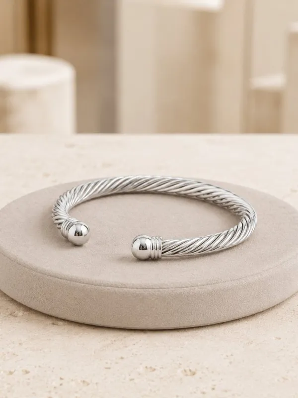 Silver Cable Twist Cuff Bracelet Open Bangle Polished NWT - Image 5