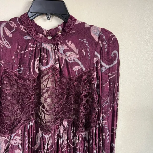 free people sweet thing printed tunic dress purple paisley burgundy size‎ small - Image 8