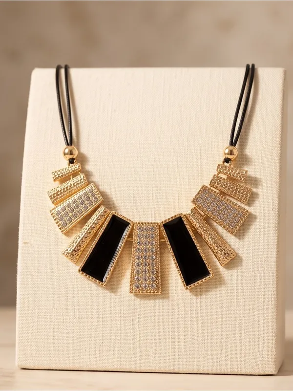 Gold and Black Pavé Bar Necklace - Image 4