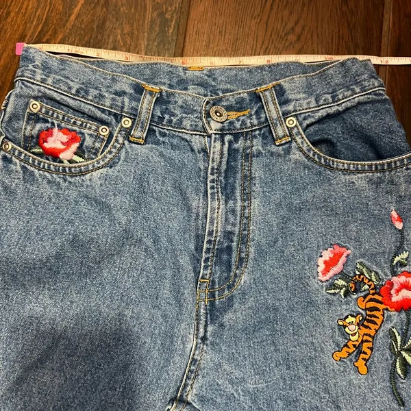 Disney Pooh Tigger Vintage Embroidered Denim Cropped Jeans - Image 5