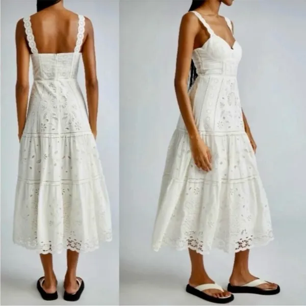 FARM Rio Midi Dress XL White Richelieu Broderie Anglaise Sundress Bustier Corset - Image 4