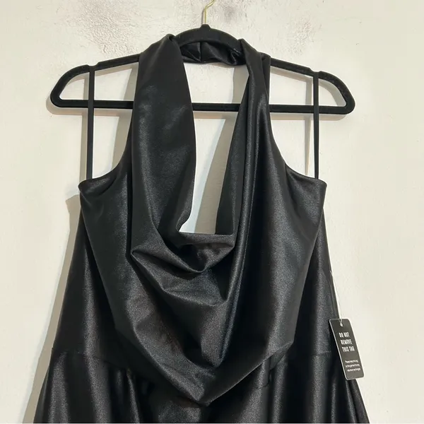 Express Satin Twist Halter Neck Midi Dress in Black Size XL Holiday Formal Event - Image 4