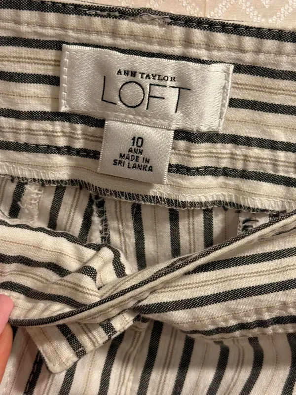 LOFT Cream Straight Leg Crop Pants with Black Pinstripes - Image 8