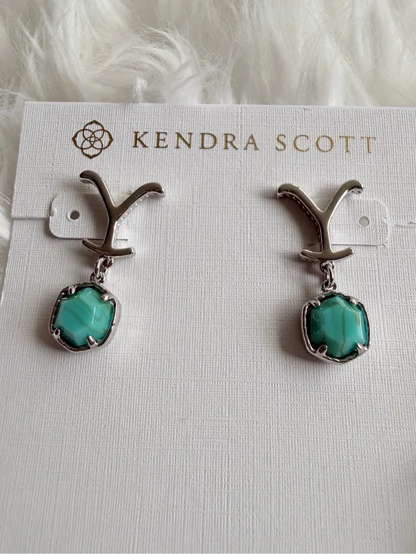 Kendra Scott x Yellowstone Dutton Drop Earrings Vintage Silver Turquoise - Image 4