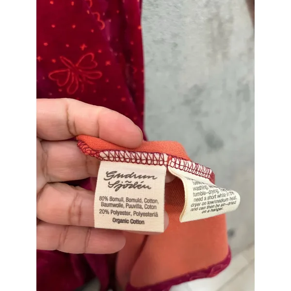 Gudrun Sjödén Velvet Dress‎ Red Butterfly Organic Cotton Blend Long Sleeve Large - Image 5