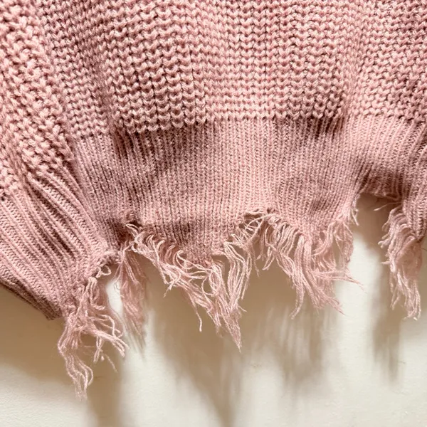 Polly & Esther Pink V-Neck Frayed Sweater size large colored pink - Image 6