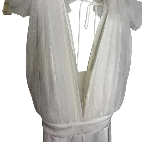🤍 Aakaa White Ruffle Tulle Bodice Wide Leg Jumpsuit Women’s M Bridal‎ 🤍 - Image 5