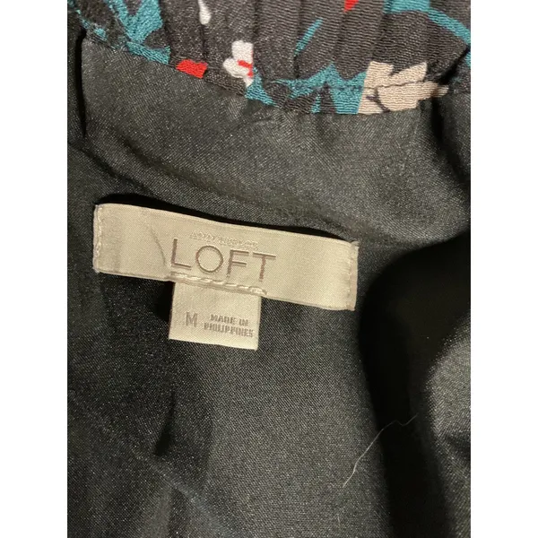 LOFT Womens Skirt Floral Print Elastic Waist Lined Black Multi Medium - Image 5