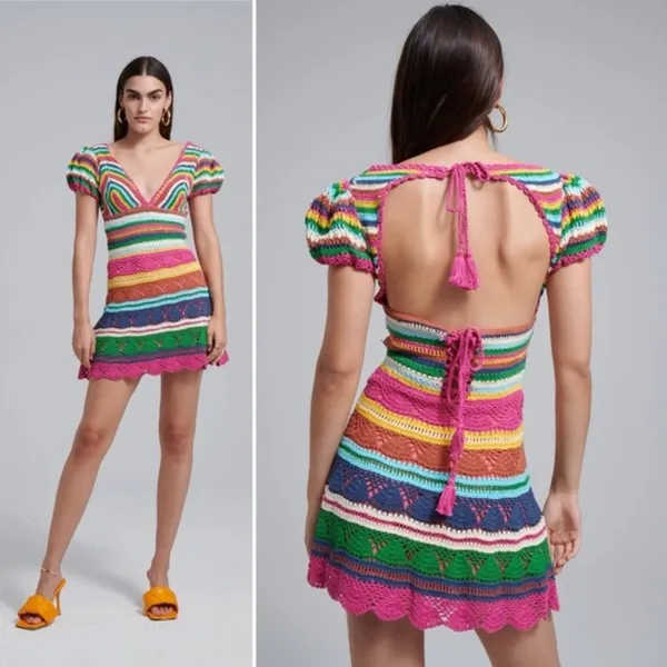 NWT Love the Label Larona Rainbow Crochet‎ Dress Size XS - Image 4