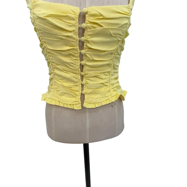 White Fox Bare With Me Bustier Top‎ Lemon Yellow Ruched Corset Tank Size Medium - Image 6