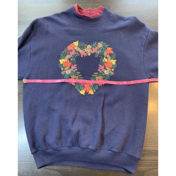 Lee Vtg Sweatshirt Women Medium Fall Autumn Leaves Heart‎ Wreath Grandmacore Granny - Image 8