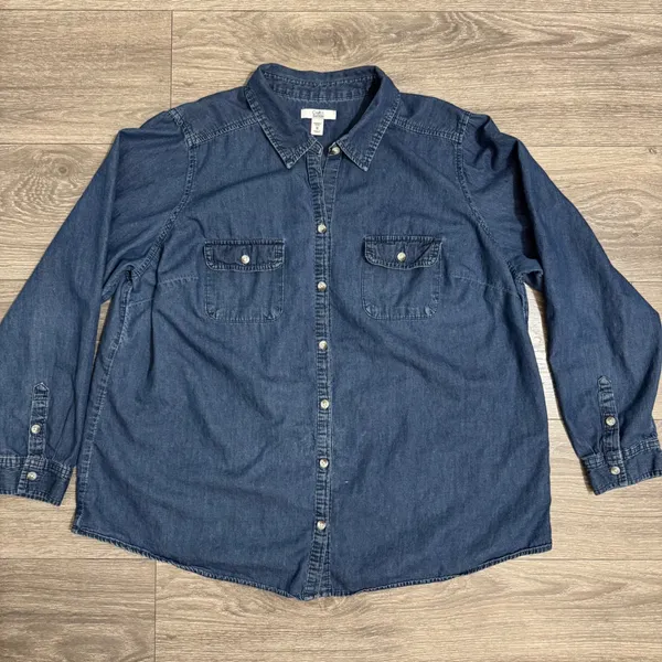 Croft & Barrow 100% Cotton Shirt Plus 1X Blue Denim Button‎ Down Long Sleeve - Image 2