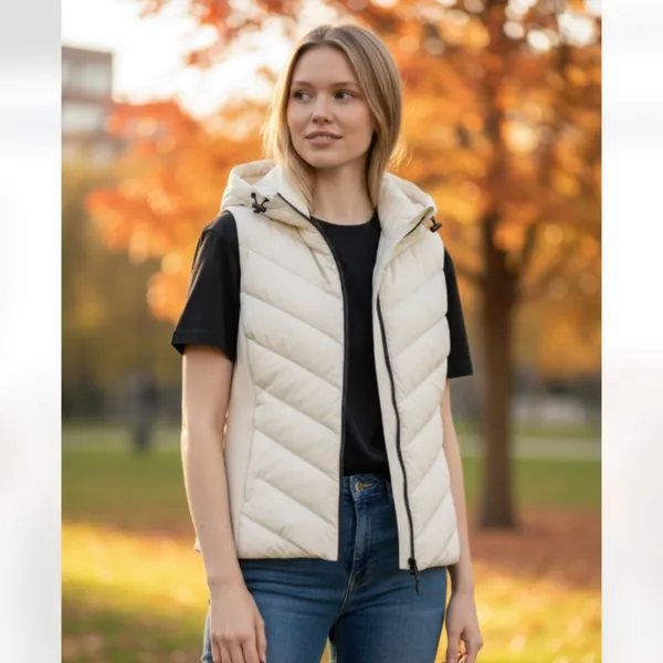 NWOT ZARA | Ecru | FITTED HOODED PUFFER VEST JACKET 8073/047 ZIPEER POCKET SKI - Image 2