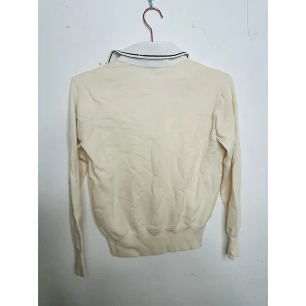 SANDRO Off-White Wool Knit Long Sleeve Retro Prep Alizia Sweater Size Small - Image 8