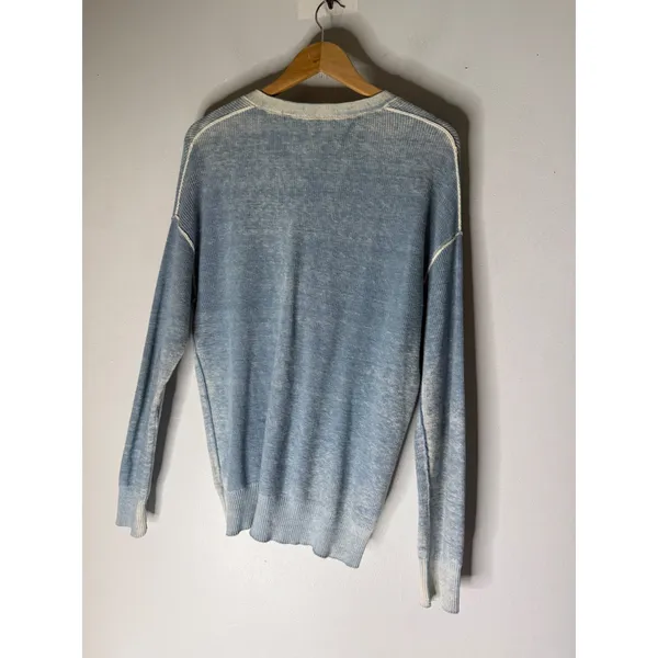 ATM Anthony Thomas Melillo Light Blue Acid Wash Ribbed V-Neck Cardigan Small - Image 2