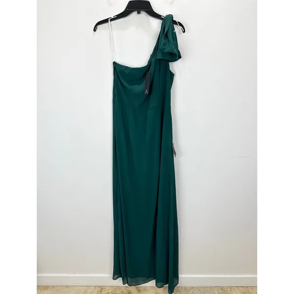 Lulus Simply Brilliant Emerald One-Shoulder Bow Maxi Dress Formal Large NWT - Image 5