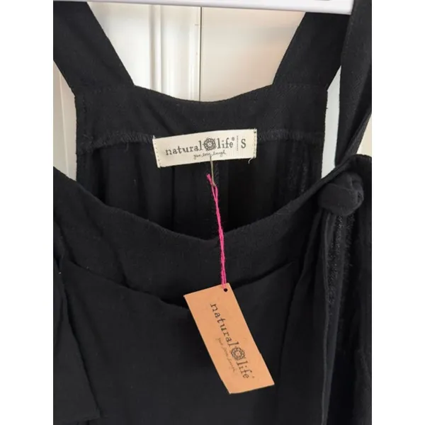Natural Life NWT Black Tie Strap Linen Blend Wide Leg Jumpsuit Overalls Small - Image 7