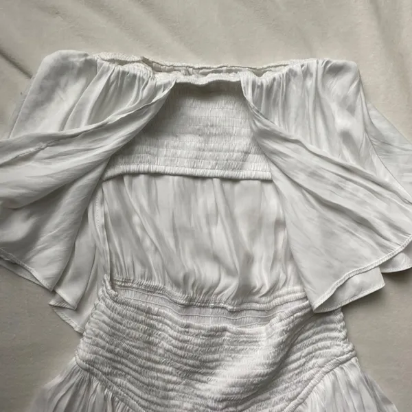 White ruffle preppy strapless mini beachy dress romper - Image 9