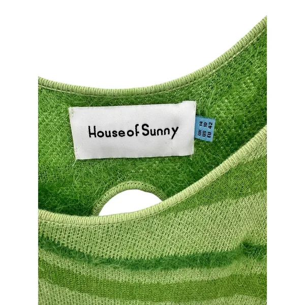 House of Sunny Hockney Knitted‎ Green Swirl Midi Dress 10 Club Date Night Party - Image 3