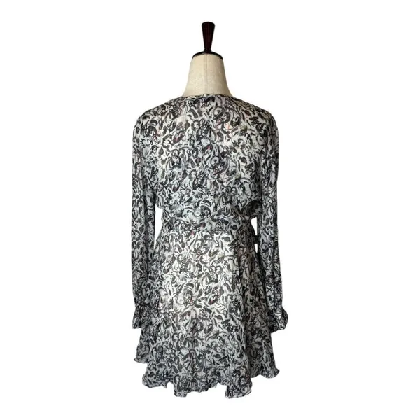 IRO Dress Women Small‎ Ivory Black Chiffon Floral Print Long Sleeve Mini - Image 2
