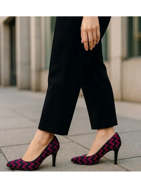 -Sofft Moselle Heels Womens Size 7.5 Pink Black Wave Stripe Calf Leather Pump - Image 15