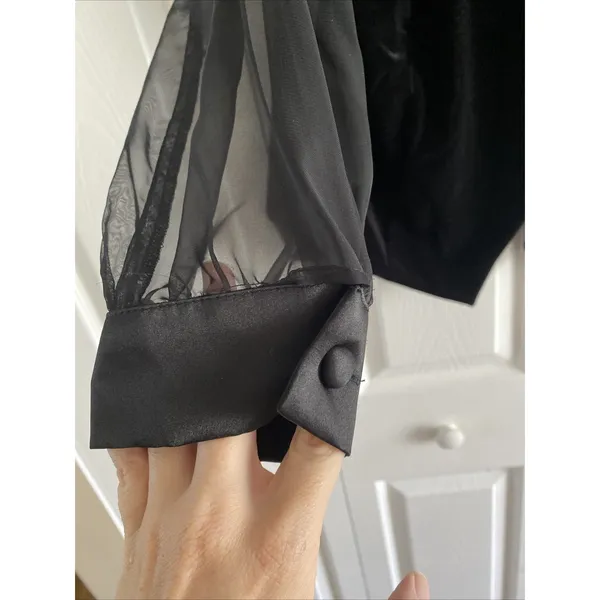 After Dark Vintage Velvet Sheer Sleeve‎ Evening Jacket Womens Size L Black Glam - Image 4