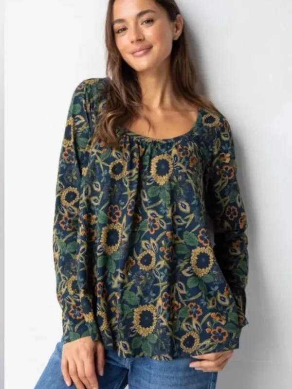 Natural Life Iris Top Long Sleeve Babydoll Relaxed Floral Boho Forest Fairy - Image 5