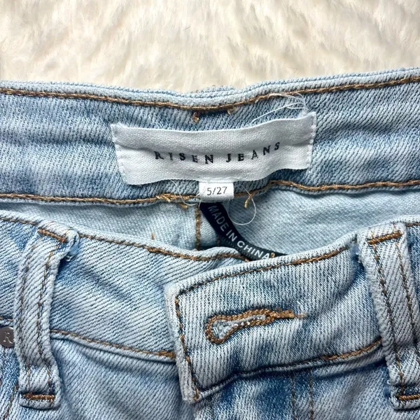 Risen Women’s Light Blue Jeans Raw Edge Hem - Image 4