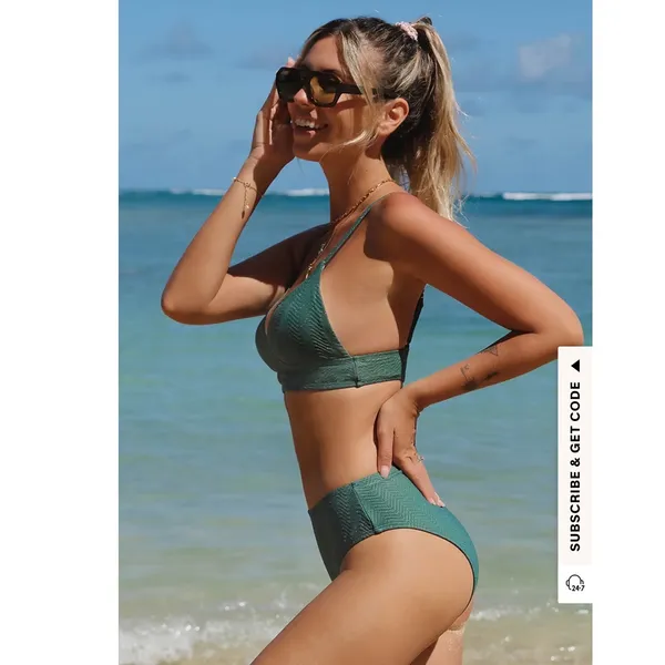 Cupshe Bikini Set Green Wave Bralette Top Hipster Bottom Size L/XL Beach NWT - Image 8