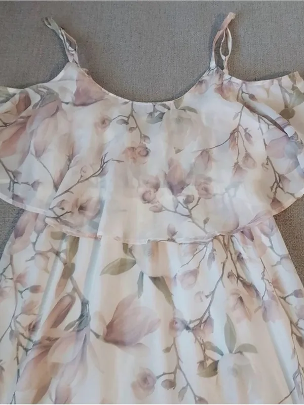 Show Me Your MuMu White Floral Cold-Shoulder Maxi Dress Size S - Image 4