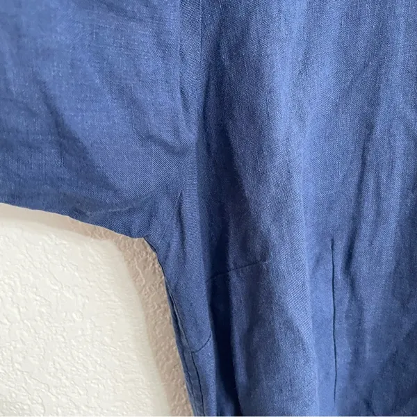 Untuckit Womens Dress Blue Button Front Belted Linen Short Sleeve Size 6 - Image 7